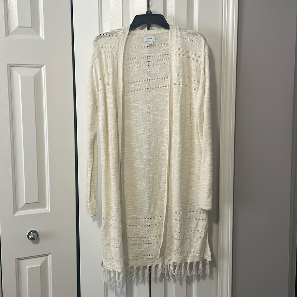 Old Navy Long Open Fringe Cardigan Medium